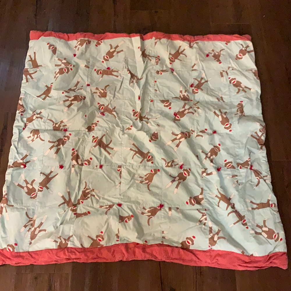 Sock monkey homemade baby quilt 38 x 38
